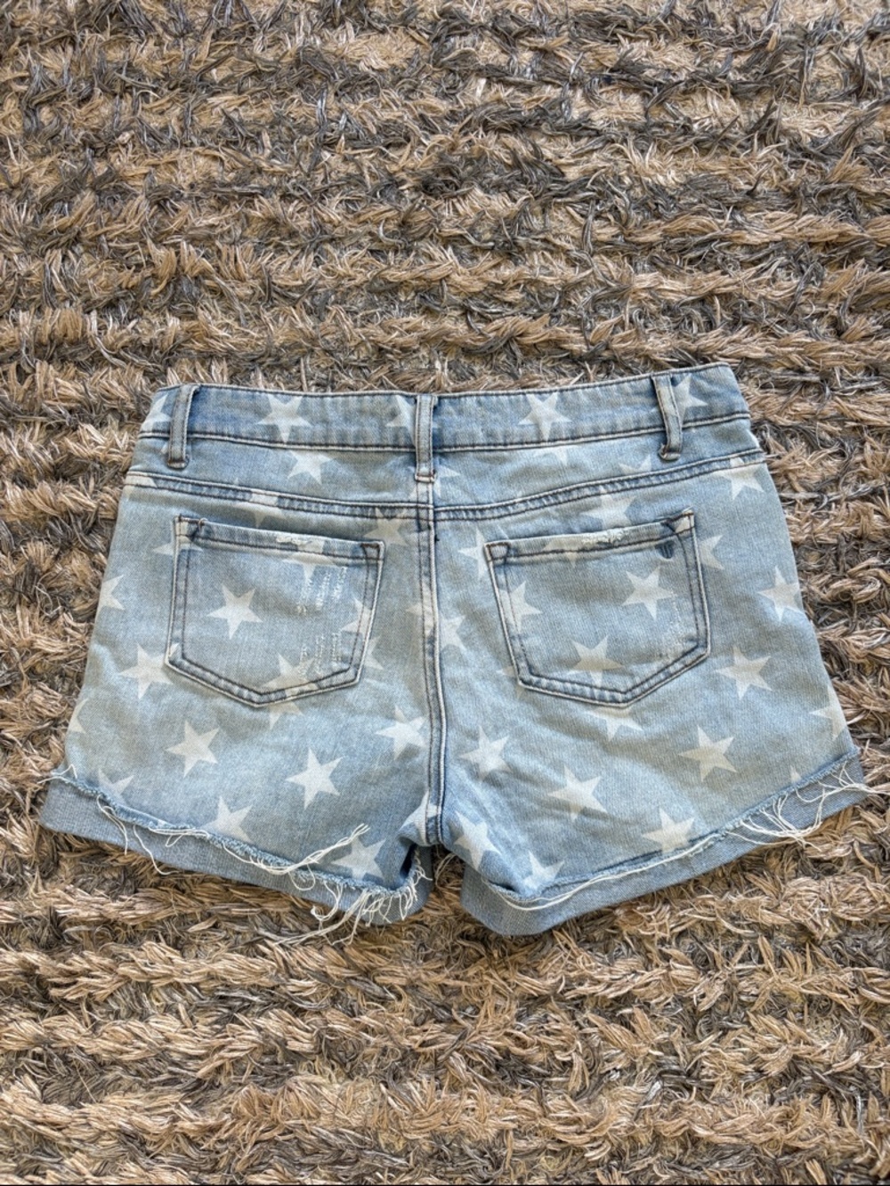 Tractr Light Blue Star-Print Distressed Denim Cotton Shorts - Picture 2 of 7